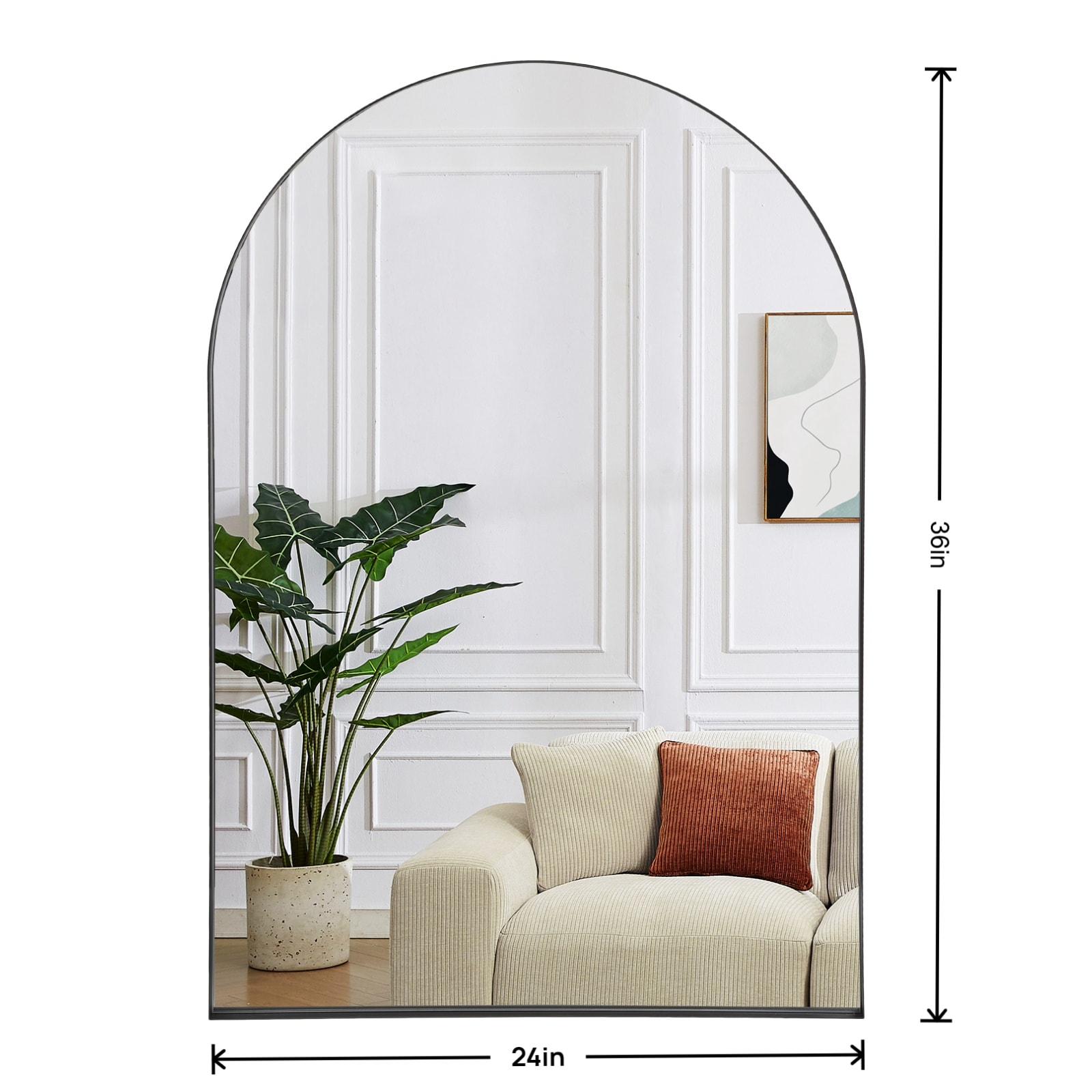 Arched Bathroom Mirror With Modern Black Metal Frame Wall Decor_voghion.com